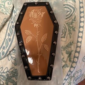 NEW- TAN AND BLACK COFFIN PURSE